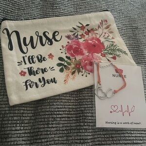Floral Nurse Pouch with Heart Bracelet